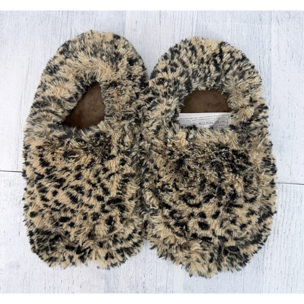 Warmies Microwavable Slippers Faux Fur Lavender Scented Cheetah Plush 7-10 U.S